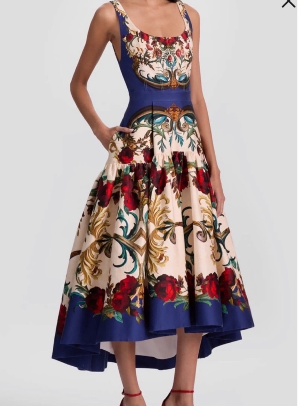 Alice + Olivia Diana Gilded Rose Baroque Floral High-Low Midi Dress - Picture 3 of 9